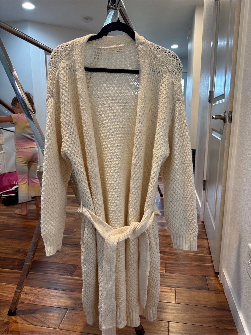lovestitch Cream Open-Front Knit Cardigan with Tie Belt